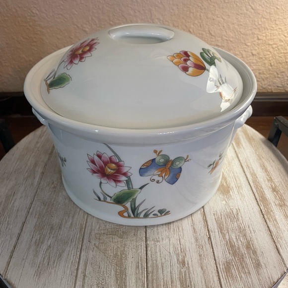 Louis Lourioux France Le Faune Floral & Butterfly Porcelain Covered Dish - Picture 7 of 14